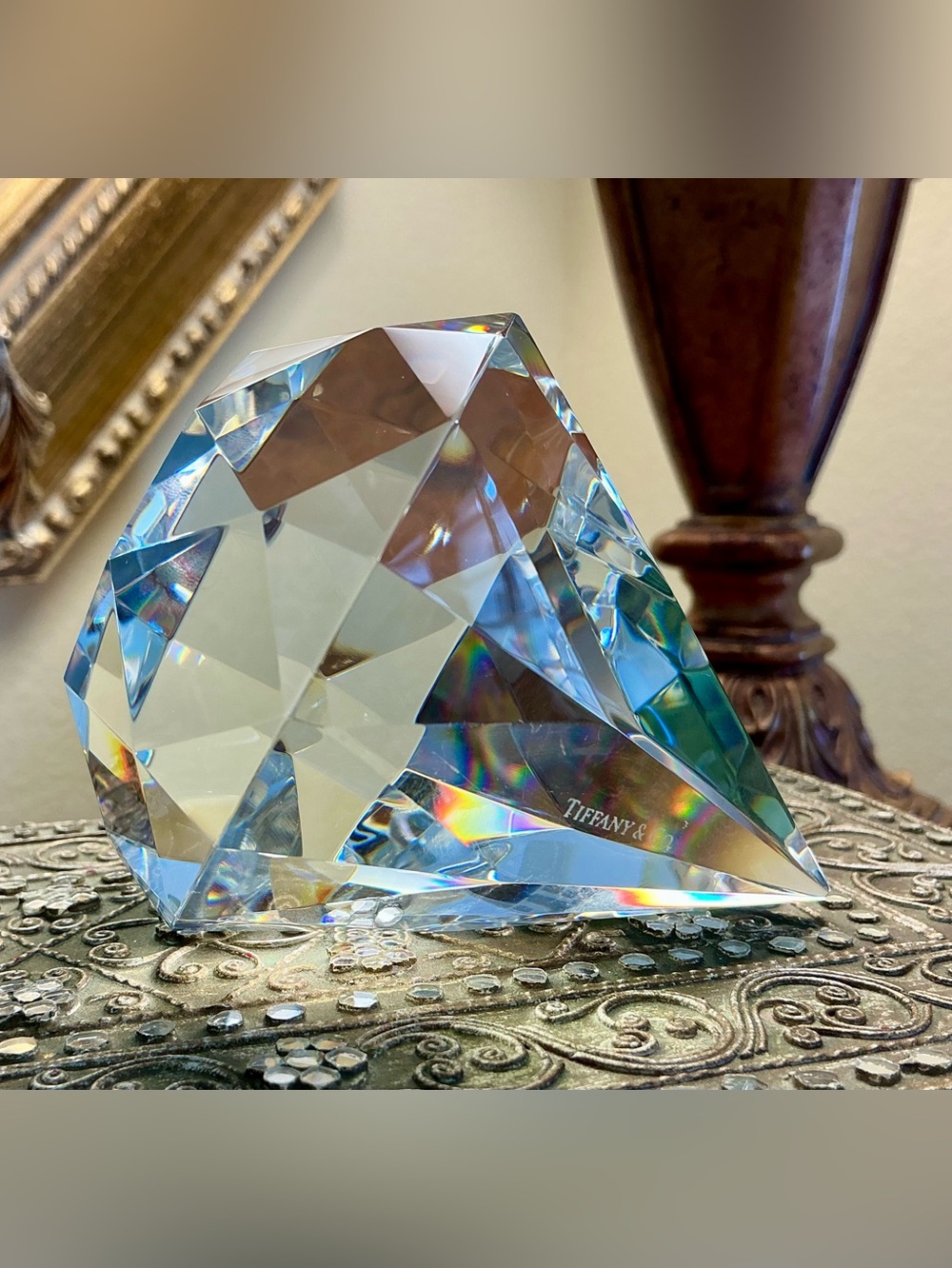 Vintage Tiffany & Co. Crystal Diamond Paperweight-AHP 75th Anniversary